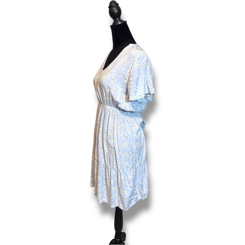 Yarn&Sea Baby Blue Floral Print Smocked Open Back Flutter Short Sleeve Sundress - Picture 3 of 16
